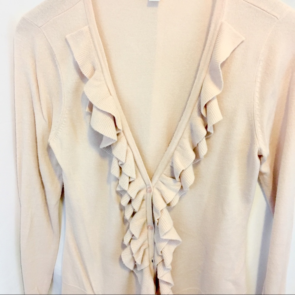 Pink Soft Ruffle Front Button Sweater Medium